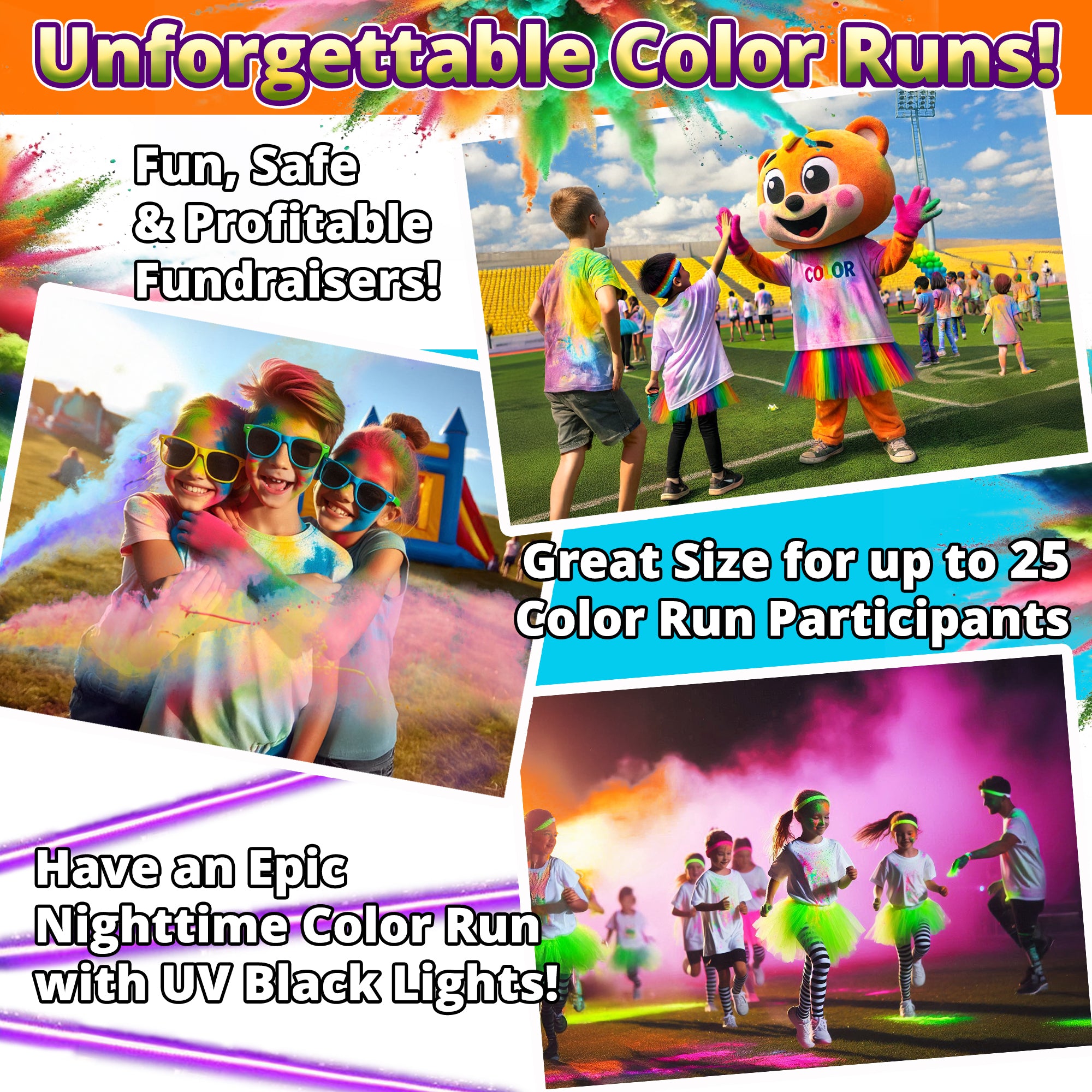 NEON COLOR POWDER: 4 Color Pack! 12lbs (5.5kg) for Color Runs & Glow Parties