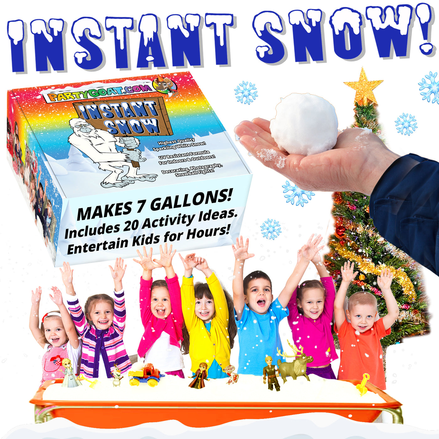 Instant Snow Powder - Makes 10 Gallons of Fake Snow Per Can - Lot Of 3