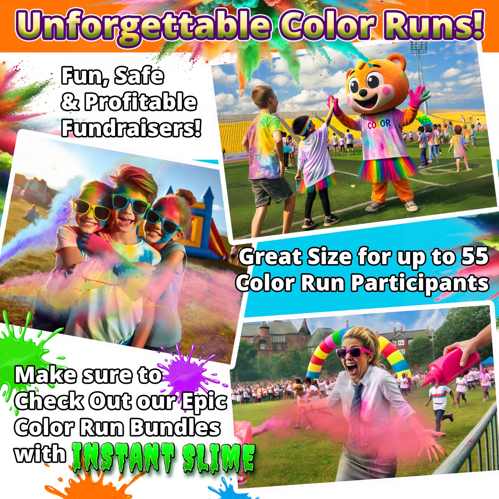 COLOR RUN POWDER: 9 Color Bulk Pack! 27lbs (12.3kg) for Color Wars & E ...
