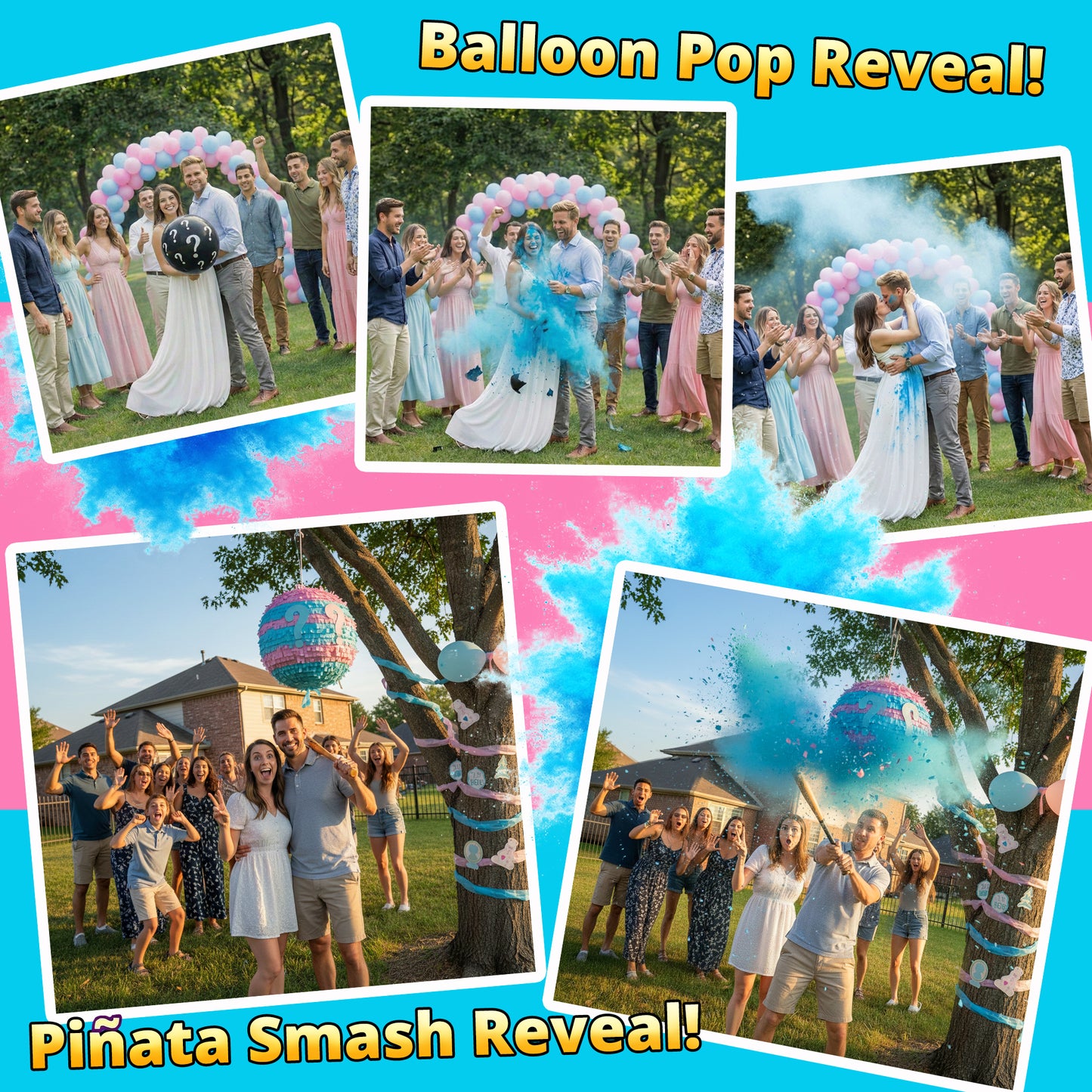 Gender Reveal Powder - 6 lb of Vibrant Blue or Pink Powder in Blackout Bags