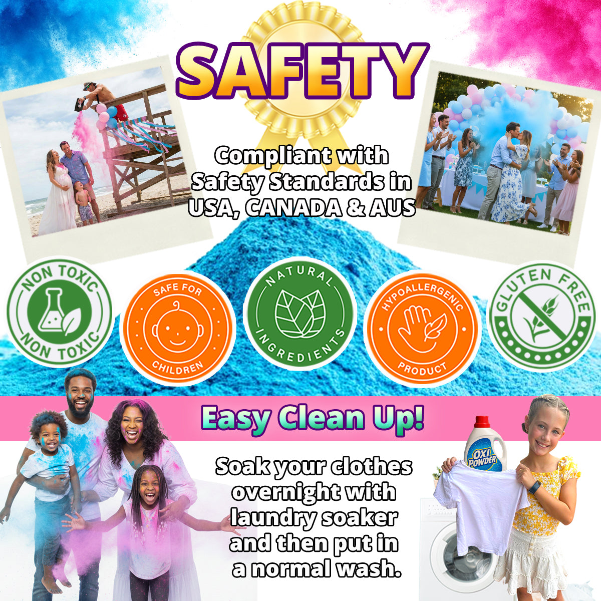 Gender Reveal Powder - 6 lb of Vibrant Blue or Pink Powder in Blackout Bags