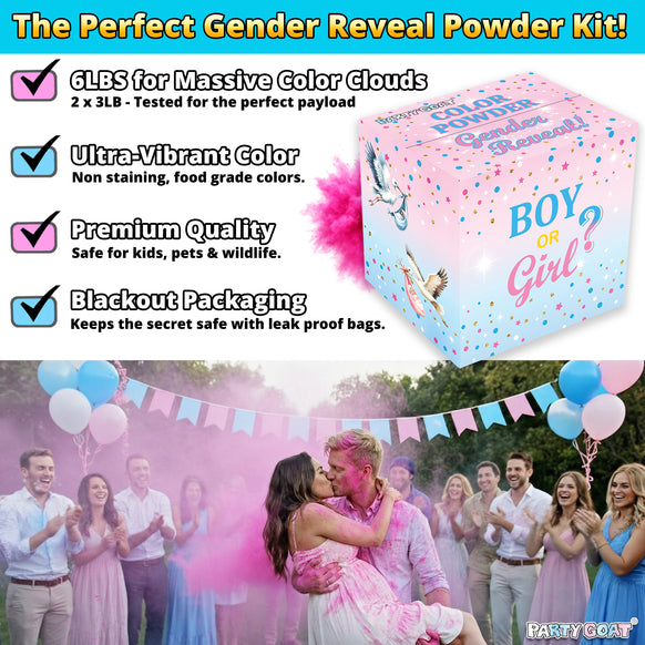 Gender Reveal Powder - 6 lb of Vibrant Blue or Pink Powder in Blackout Bags