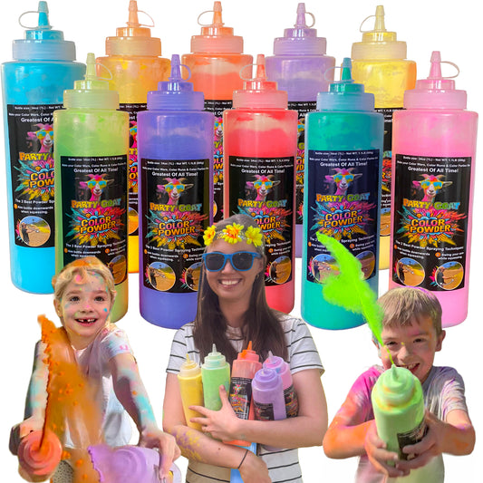 Color Run Powder Squeeze Bottles. Extra Large 34oz Color Blasters for Color Wars. 1.1lb Each, Pack of 10