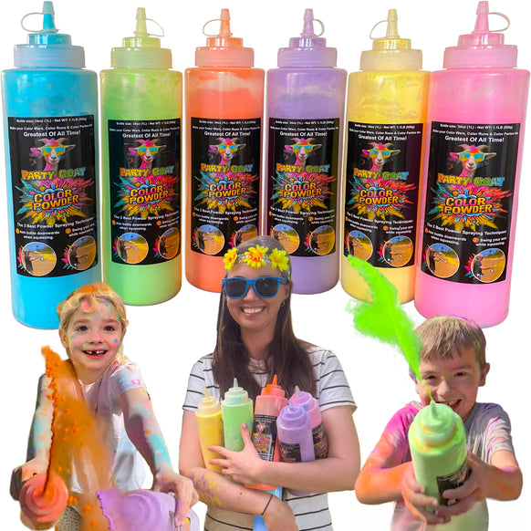 Color Run Powder Squeeze Bottles. Extra Large 34oz Color Blasters. 1.1lb each, Pack of 6