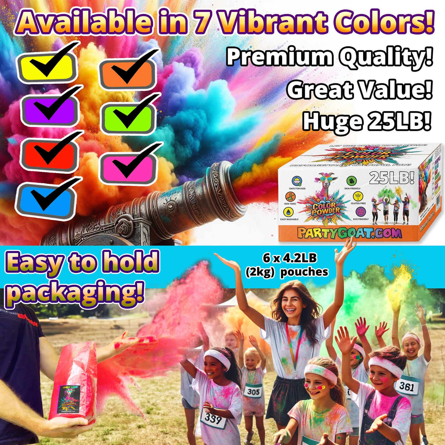 Color Run Powder 25LB Bulk Holi Powder - Single Color Box