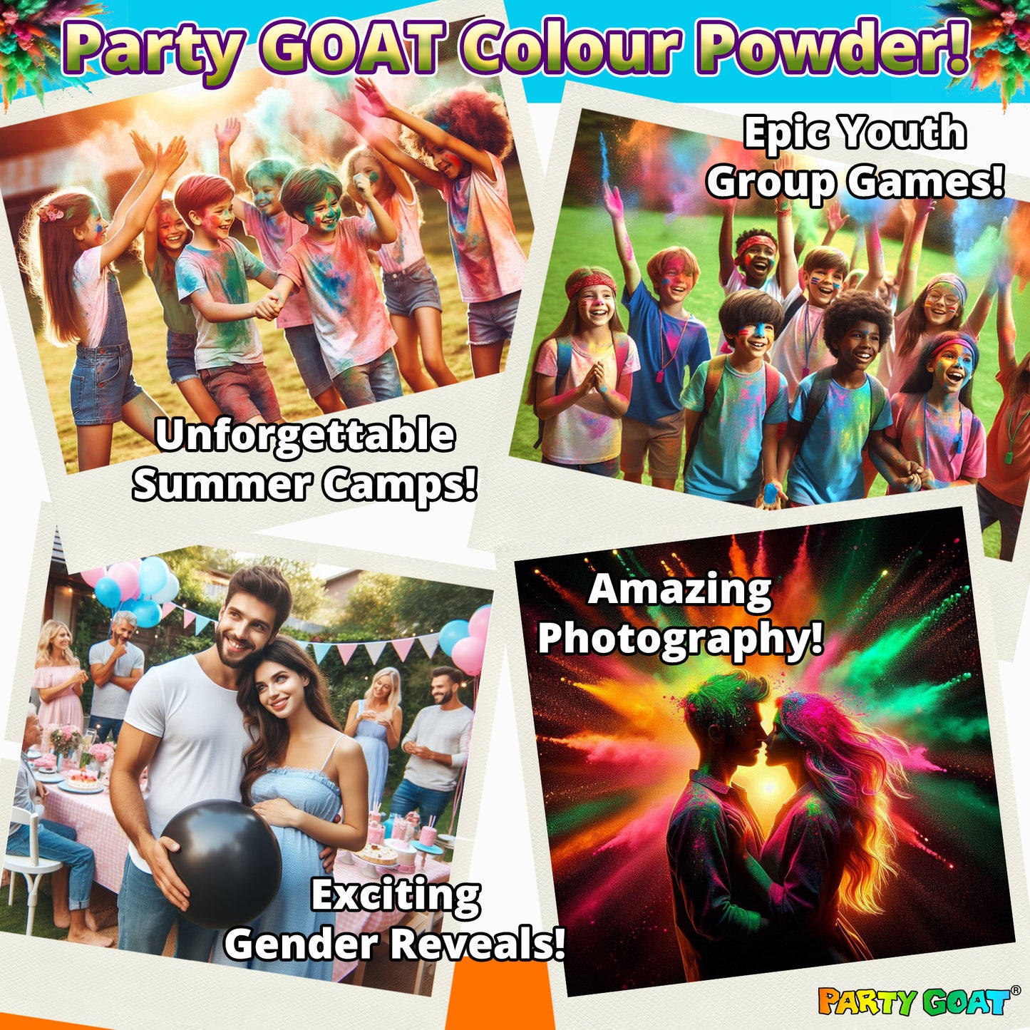 NEON COLOUR POWDER: 4 Colour Pack! 5.5kg (12lb) for Colour Runs & Glow Parties