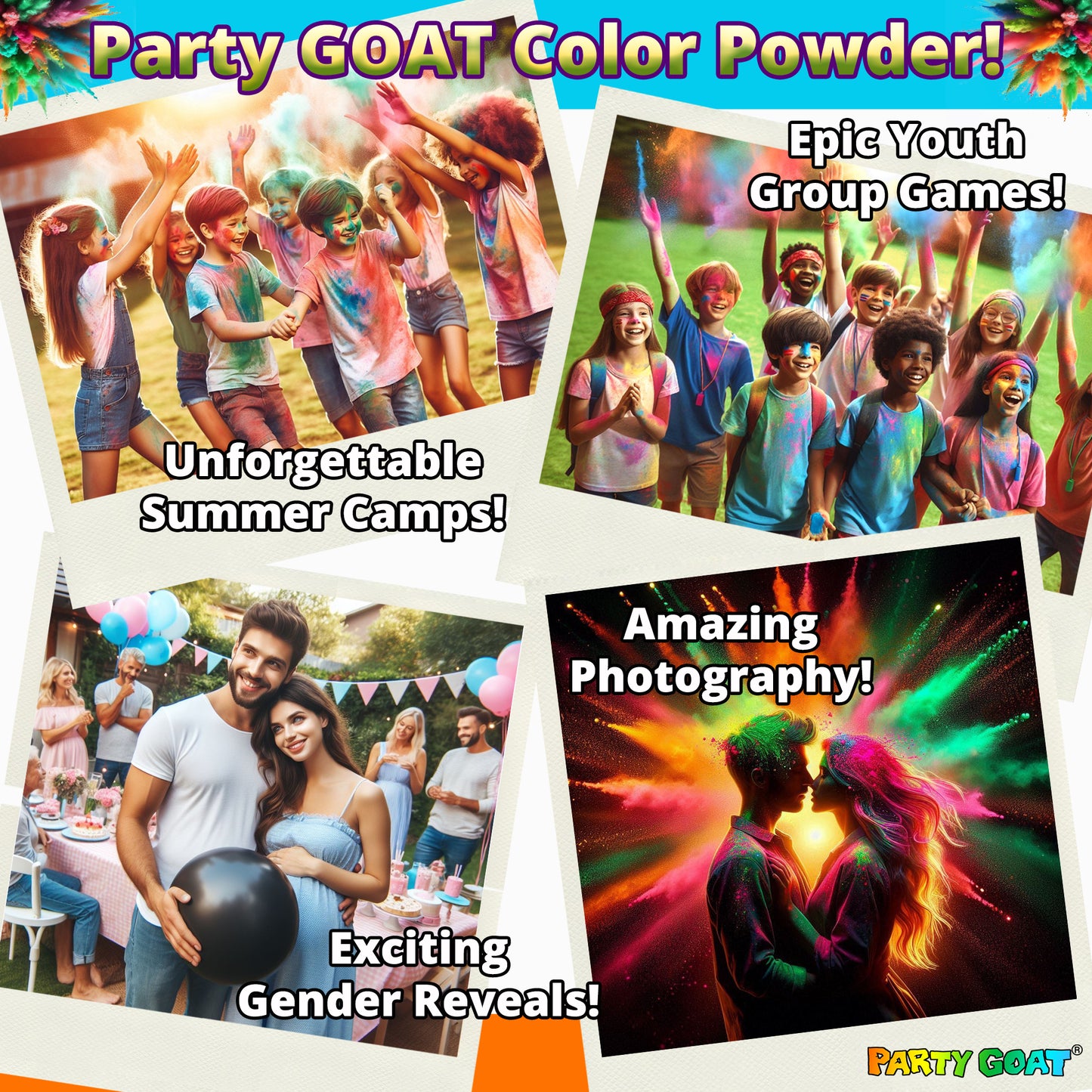 NEON COLOUR POWDER: 4 Colour Pack! 5.5kg (12lb) for Colour Runs & Glow Parties