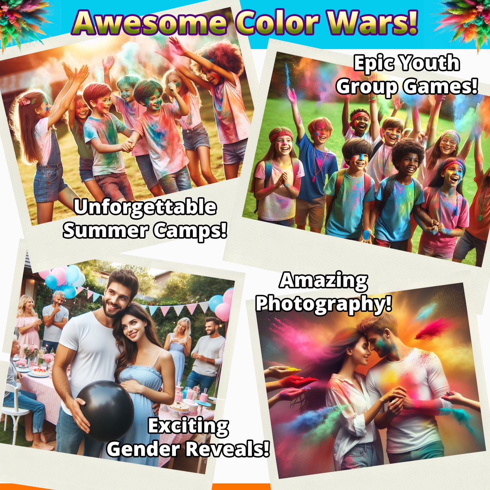 COLOR RUN POWDER: 9 Color Bulk Pack! 27lbs (12.3kg) for Color Wars & E ...
