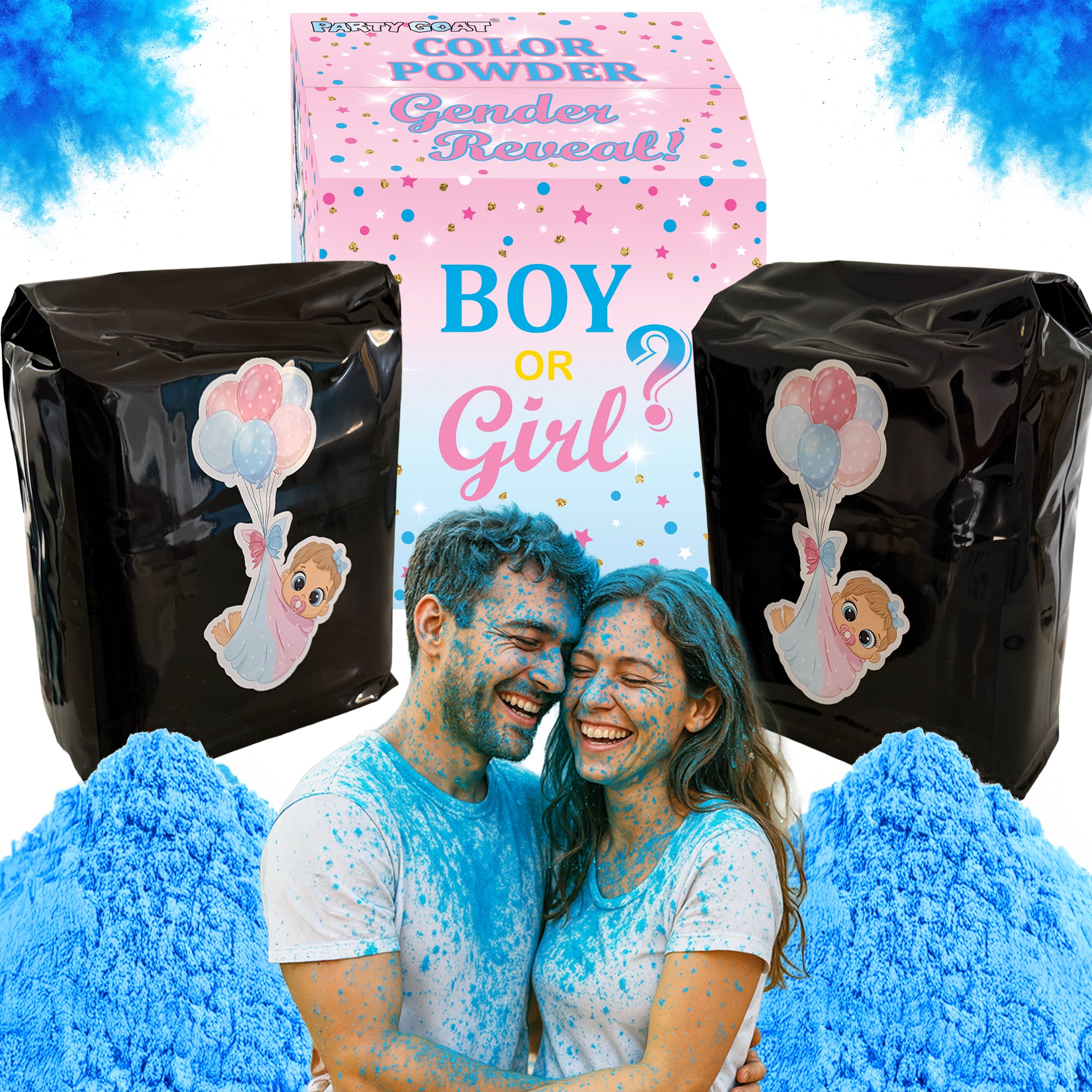Gender Reveal Powder - 6 lb of Vibrant Blue or Pink Powder in Blackout Bags