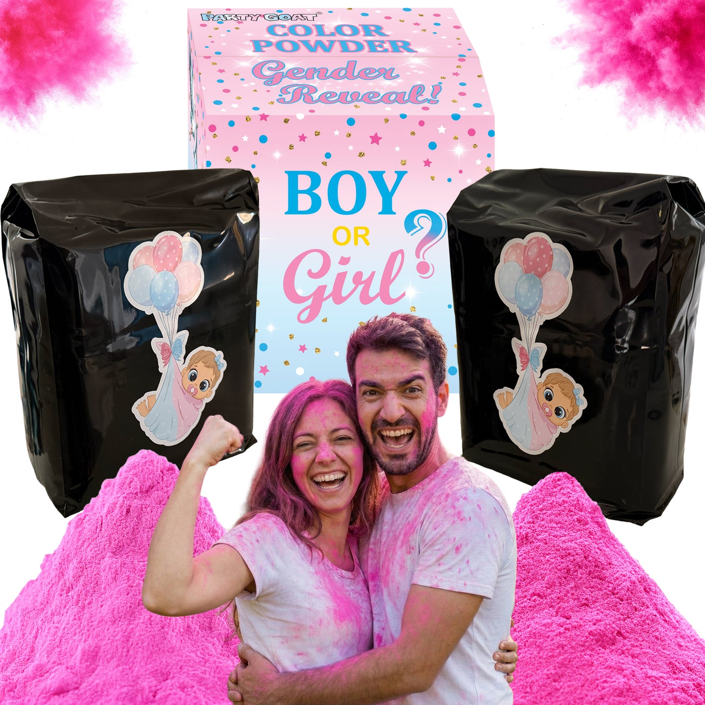 Gender Reveal Powder - 6 lb of Vibrant Blue or Pink Powder in Blackout Bags