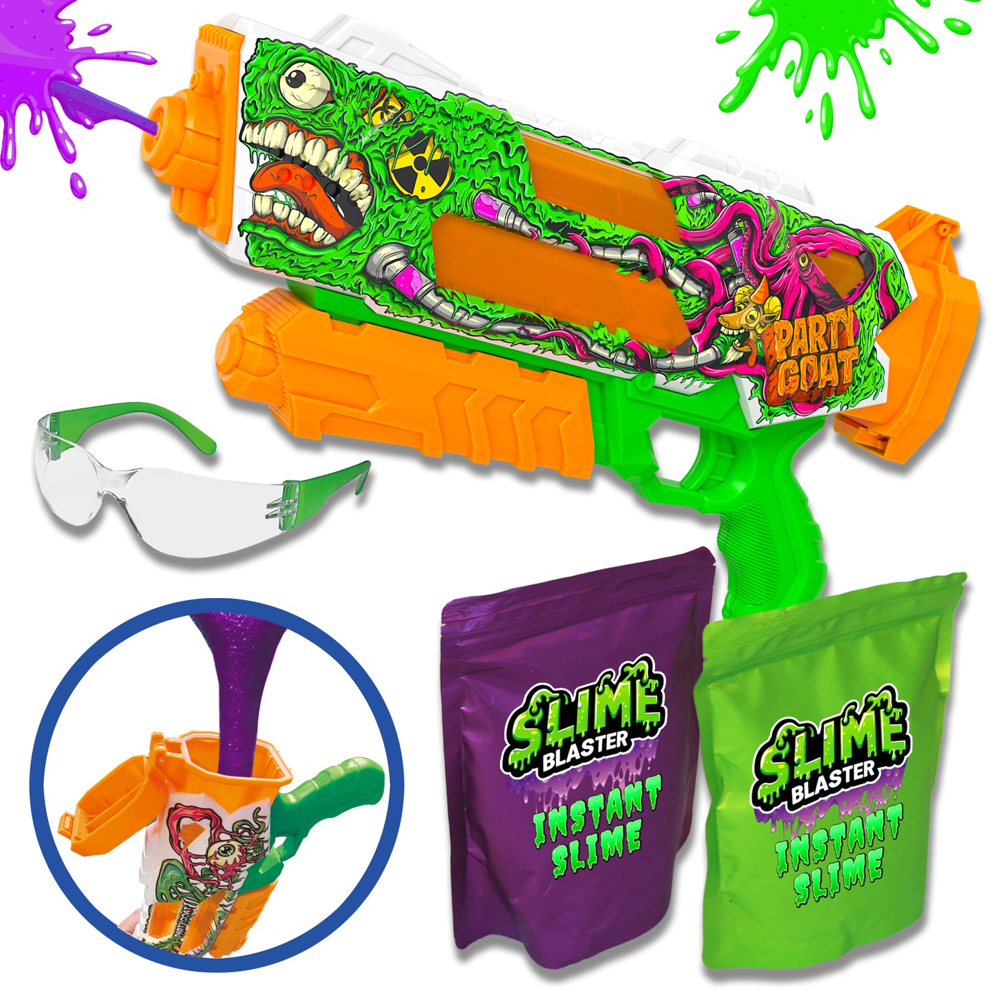 PARTY GOAT Slime Blaster Gun with a Huge 3 Gallons of Instant Slime!