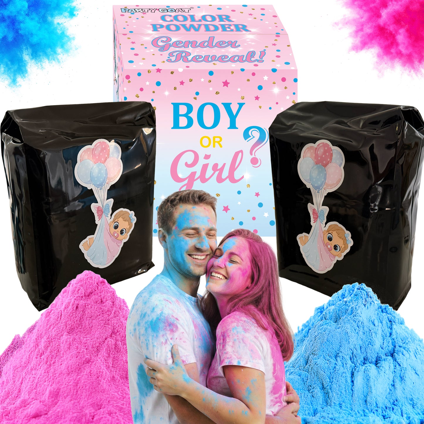 Gender Reveal Powder - 6 lb of Vibrant Blue or Pink Powder in Blackout Bags