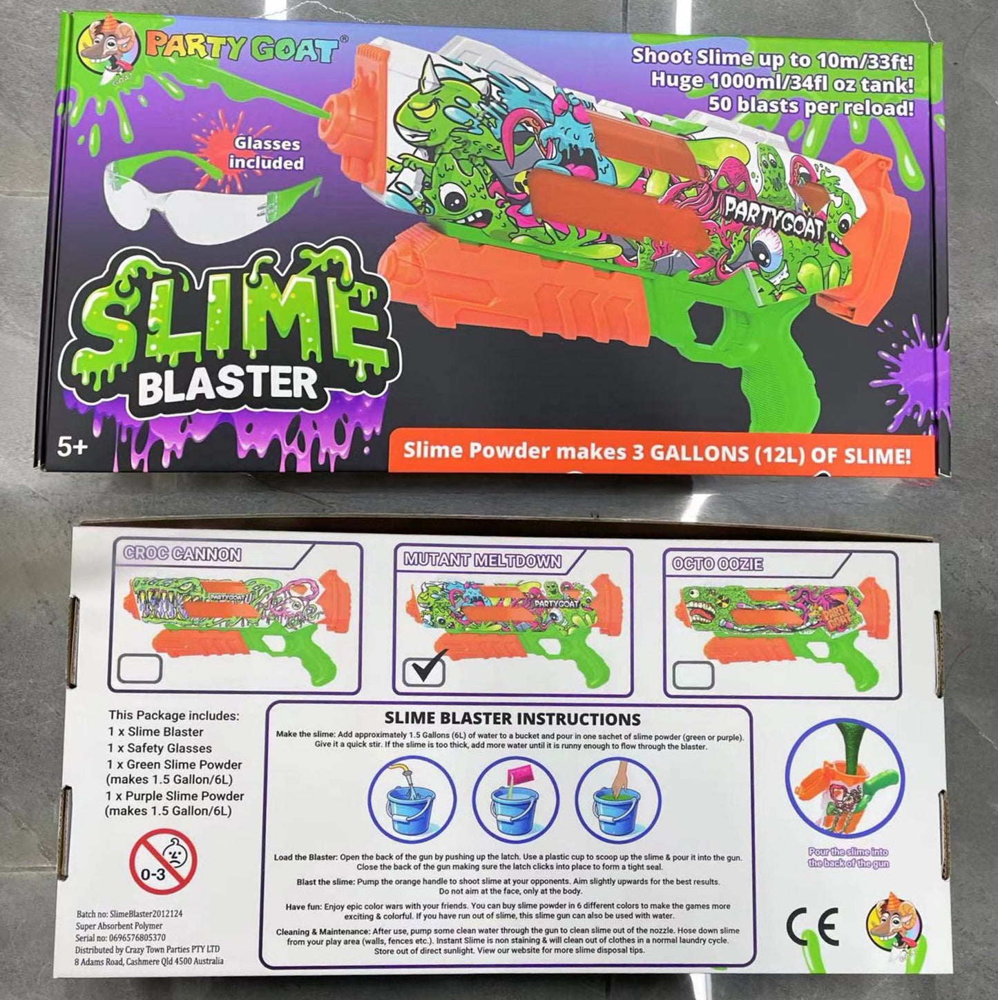 PARTY GOAT Slime Blaster Gun with a Huge 3 Gallons of Instant Slime!