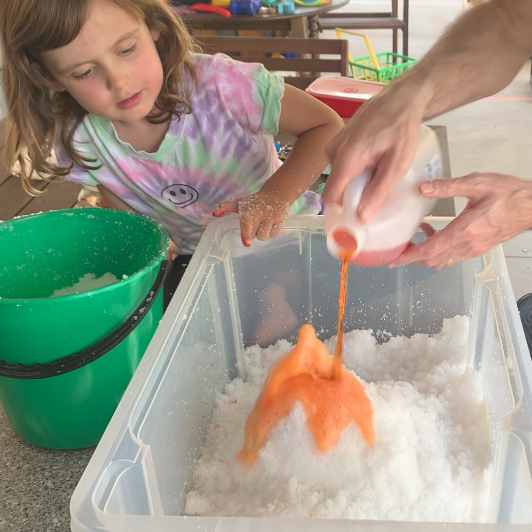 how to make a snow volcano science experiment with instant snow
