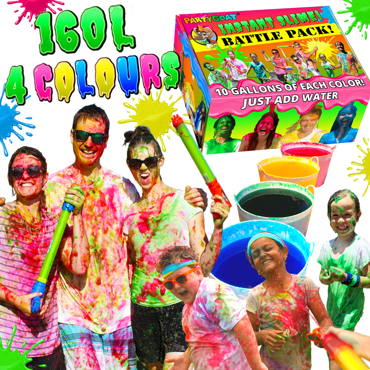 bulk instant slime for color runs, color wars and slime parties
