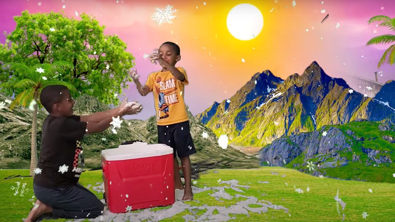 Load video: find the toys buried in fake instant snow challenge