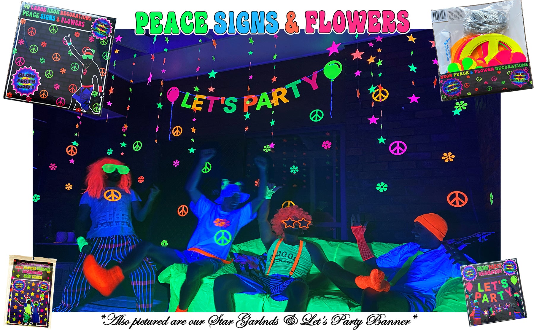 PEACE & FLOWER - 60s Party Decorations, Hippie theme