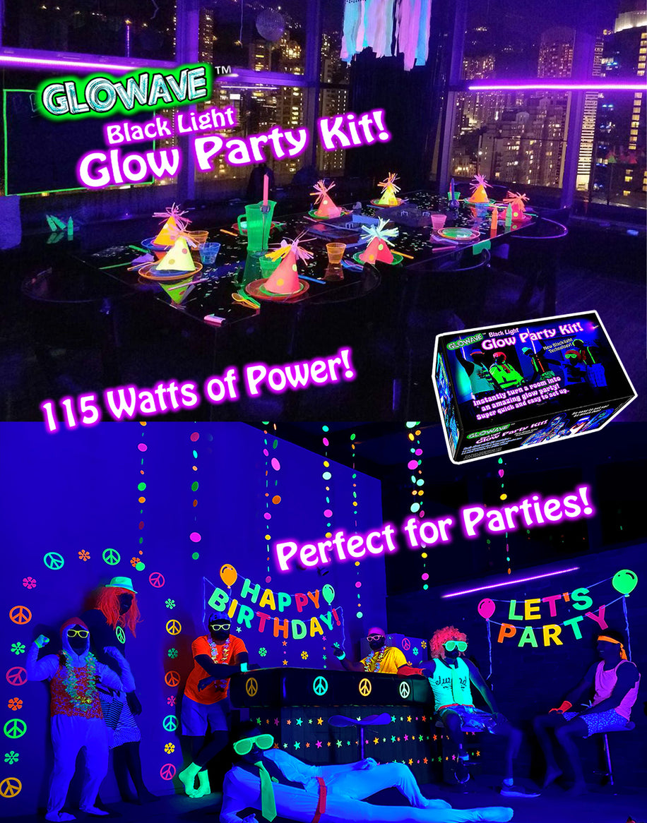 Glow Light Neon Birthday Party Tableware Kit For 16 Guests