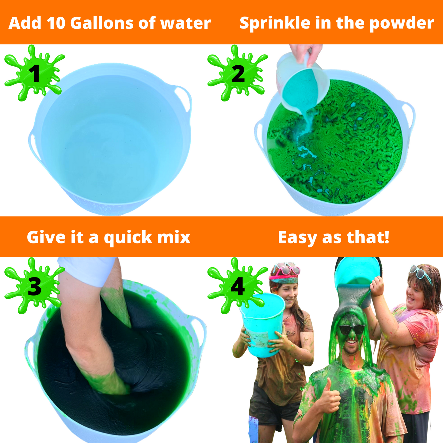 FUN RUN SLIME - 4 colors of Instant Slime for the best color runs