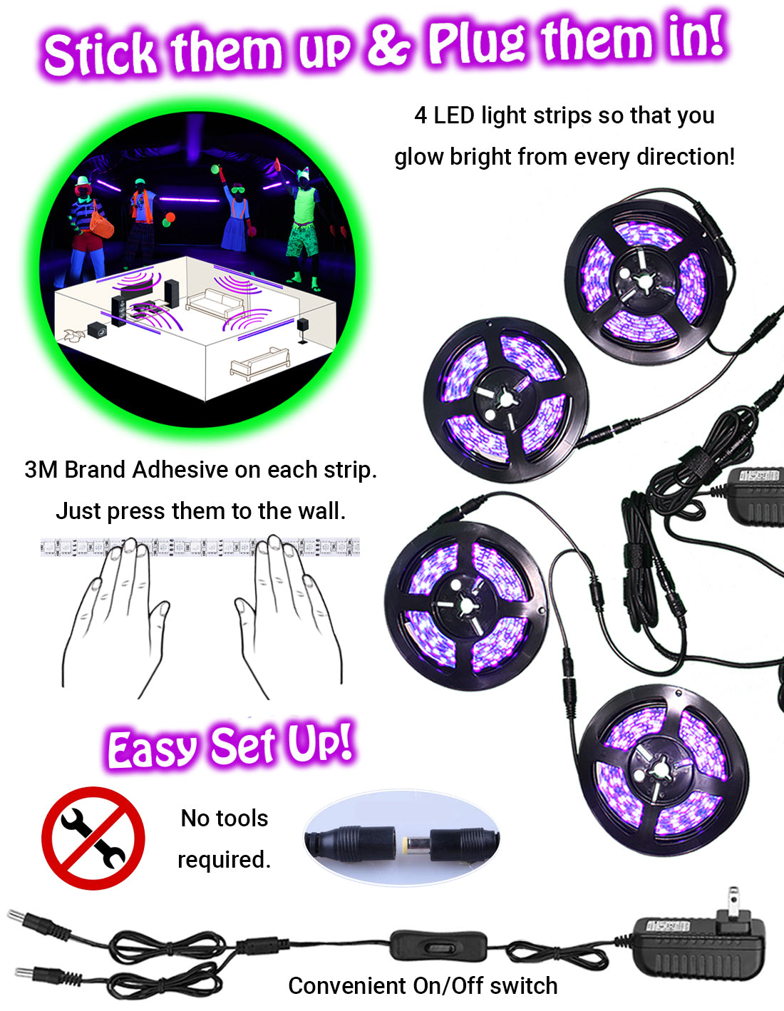Glowave™ - Complete Black Light Glow Party Kit - Black light LED glow party  kits UV ultra violet lights neon party